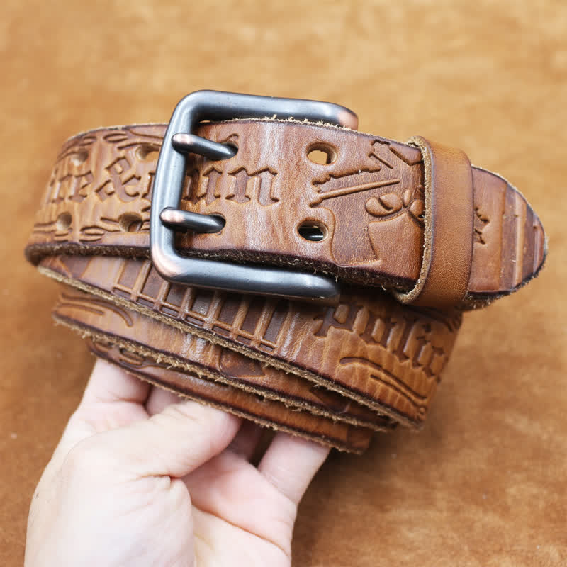 Ceinture en cuir avec lettre anglaise en relief et balle de pistolet