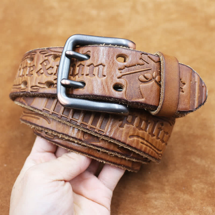 Ceinture en cuir avec lettre anglaise en relief et balle de pistolet