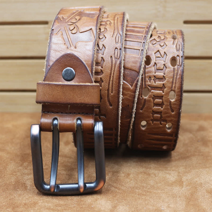 Ceinture en cuir avec lettre anglaise en relief et balle de pistolet