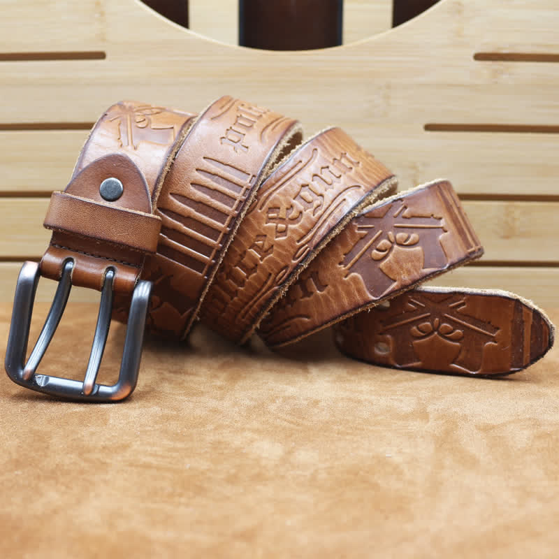 Ceinture en cuir avec lettre anglaise en relief et balle de pistolet