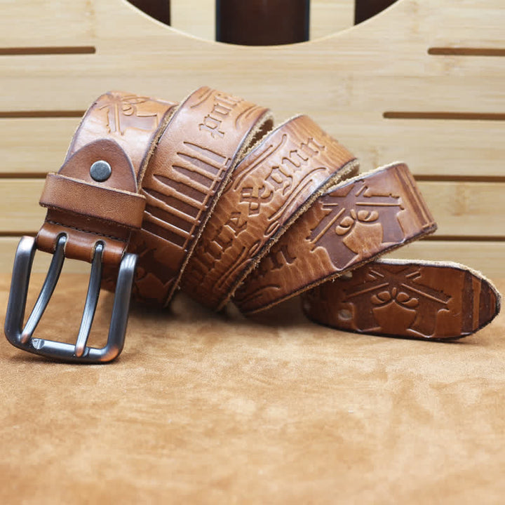 Ceinture en cuir avec lettre anglaise en relief et balle de pistolet