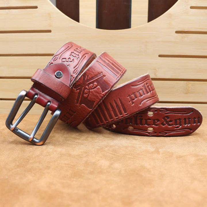 Ceinture en cuir avec lettre anglaise en relief et balle de pistolet