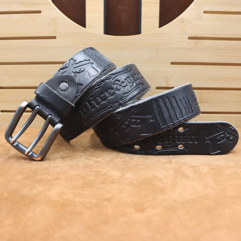 Ceinture en cuir avec lettre anglaise en relief et balle de pistolet