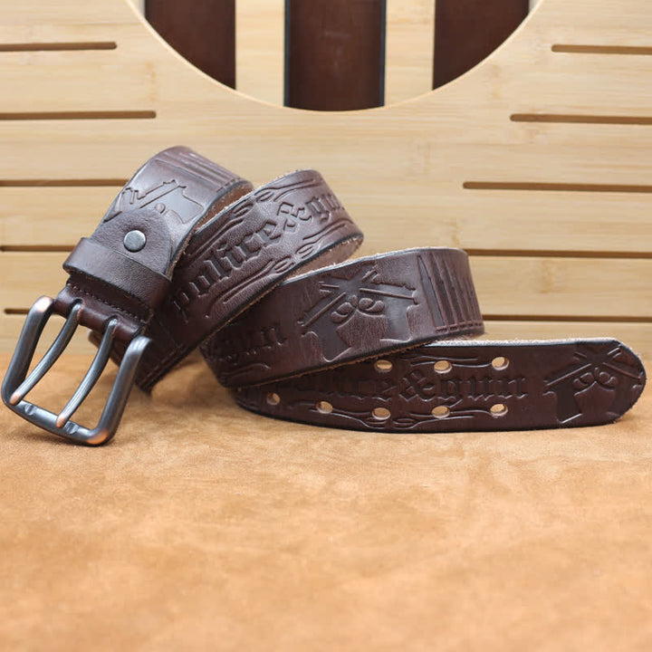 Ceinture en cuir avec lettre anglaise en relief et balle de pistolet