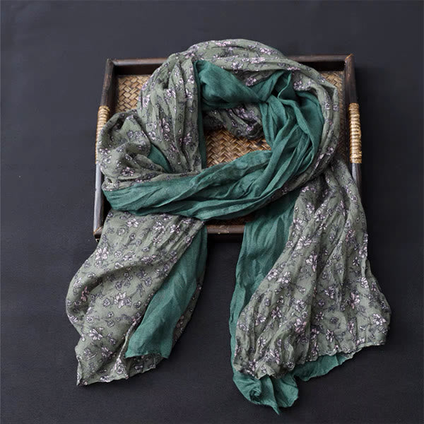 Écharpe fine en coton et lin à contraste de couleurs et motifs floraux printaniers