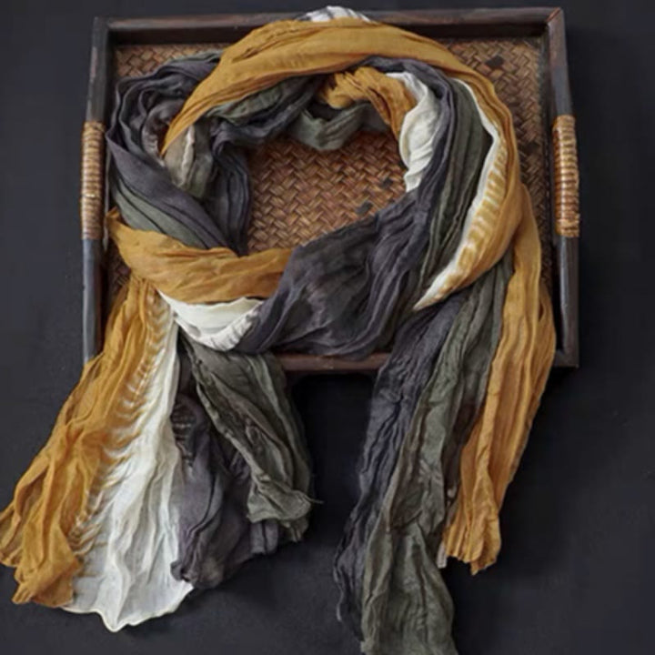 Écharpe fine en coton et lin à contraste de couleurs et motifs floraux printaniers