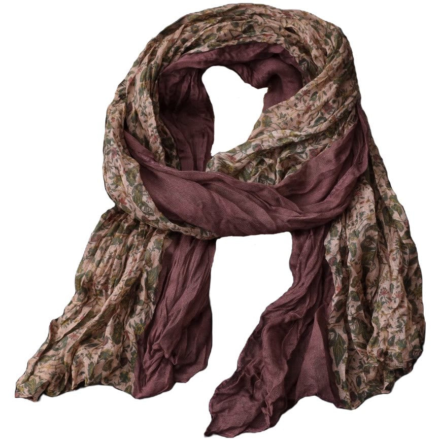 Écharpe fine en coton et lin à contraste de couleurs et motifs floraux printaniers