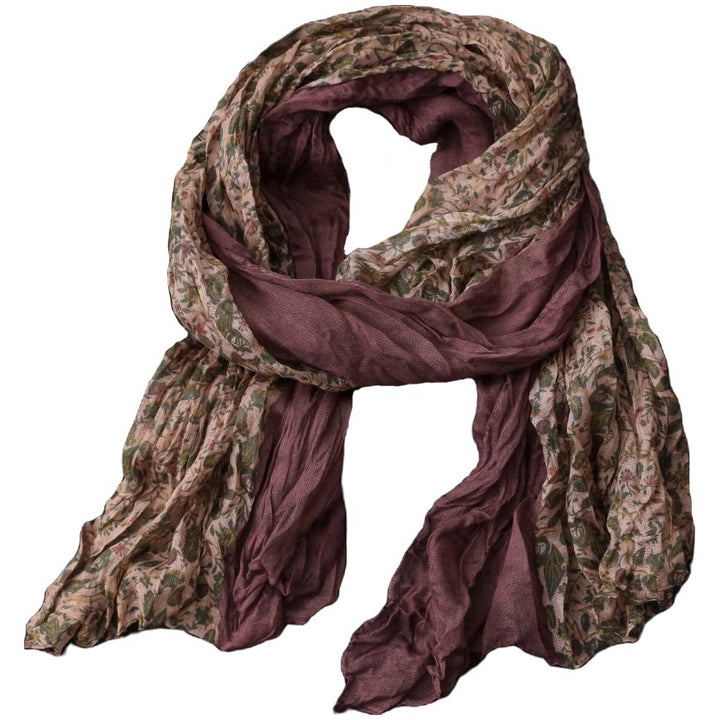 Écharpe fine en coton et lin à contraste de couleurs et motifs floraux printaniers