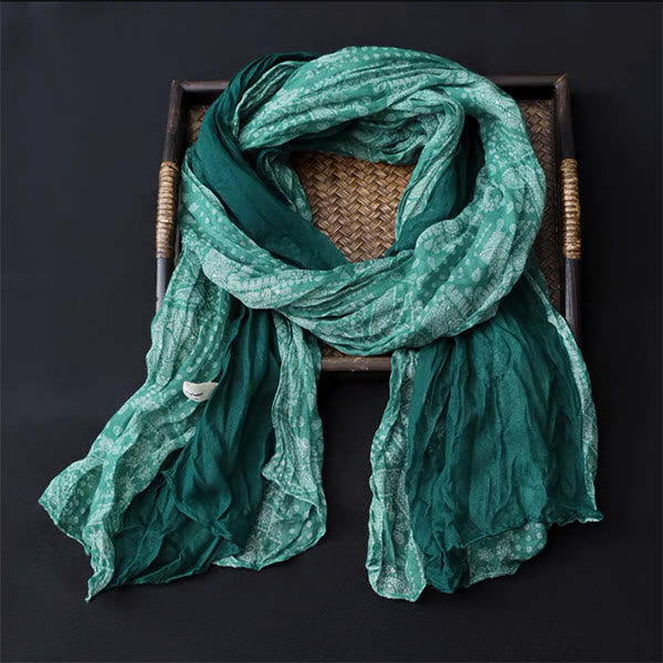 Écharpe fine en coton et lin à contraste de couleurs et motifs floraux printaniers