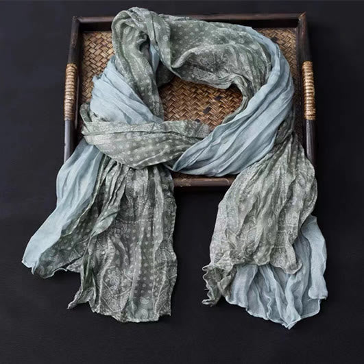 Écharpe fine en coton et lin à contraste de couleurs et motifs floraux printaniers