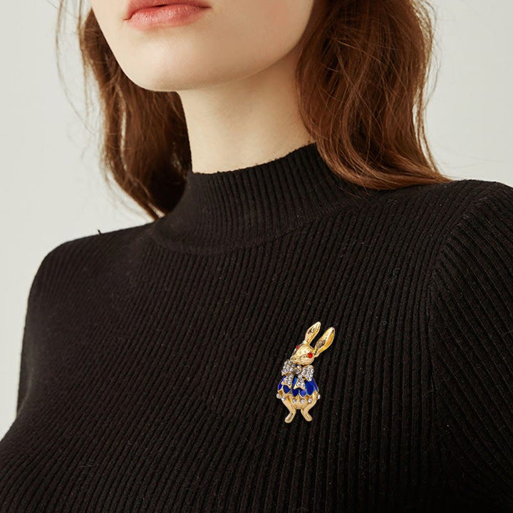 Broche en forme de lapin en strass émaillé mignon, accessoires pour chemise