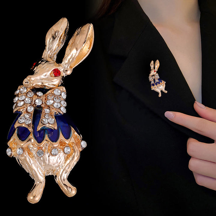 Broche en forme de lapin en strass émaillé mignon, accessoires pour chemise