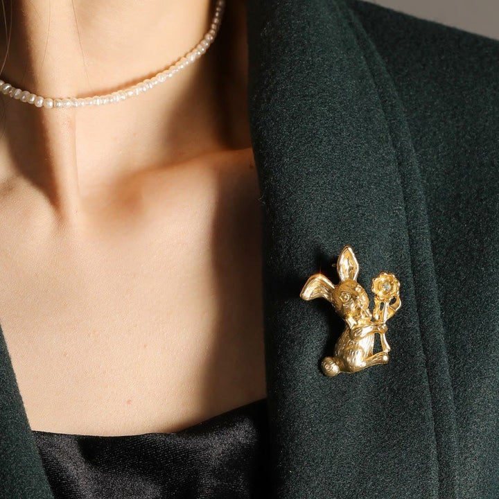 Broche vintage en forme de lapin avec tournesols, accessoires pour chemises