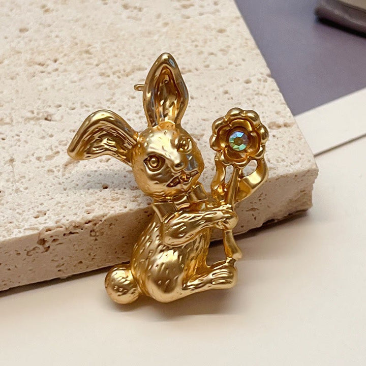 Broche vintage en forme de lapin avec tournesols, accessoires pour chemises