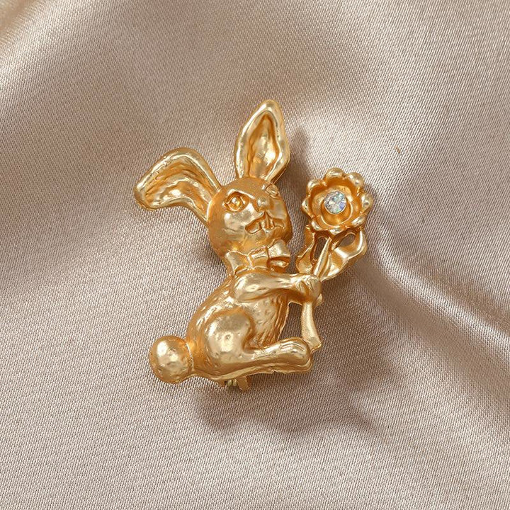 Broche vintage en forme de lapin avec tournesols, accessoires pour chemises