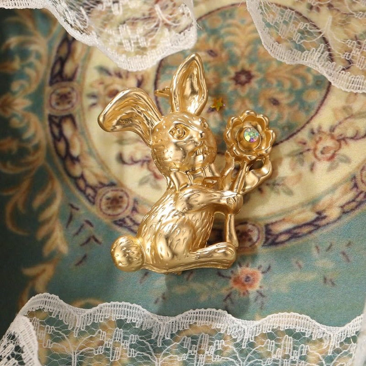 Broche vintage en forme de lapin avec tournesols, accessoires pour chemises