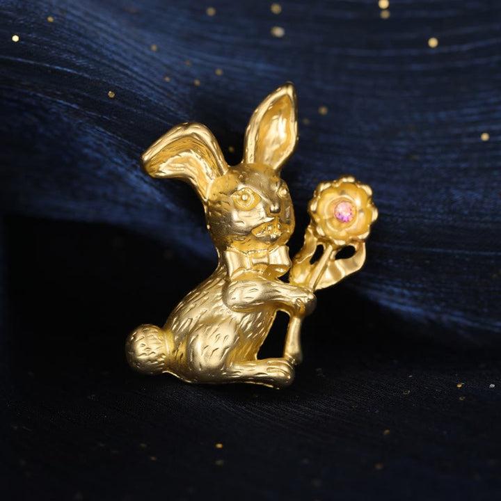 Broche vintage en forme de lapin avec tournesols, accessoires pour chemises