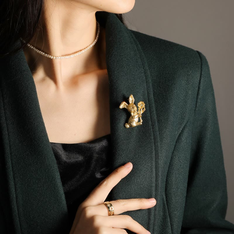 Broche vintage en forme de lapin avec tournesols, accessoires pour chemises