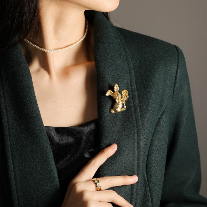 Broche vintage en forme de lapin avec tournesols, accessoires pour chemises