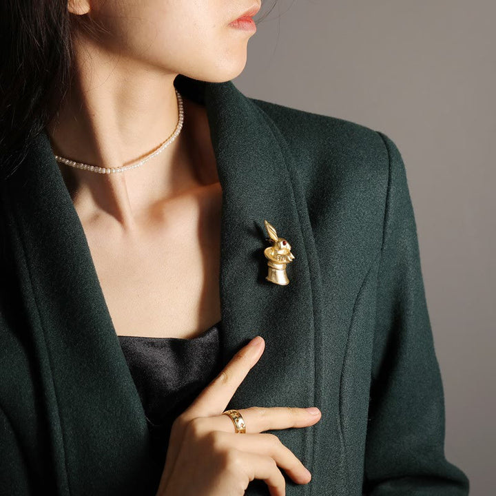 Broche vintage en forme de lapin pour bébé, accessoires de chemise dorés