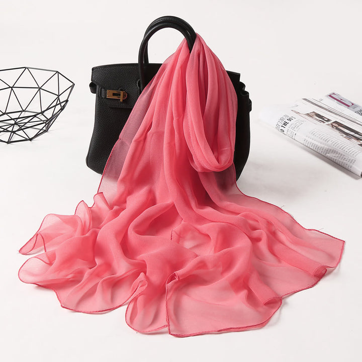 Écharpe fine en mousseline de soie de couleur unie pour l'été - #5 Corail clair - image 8