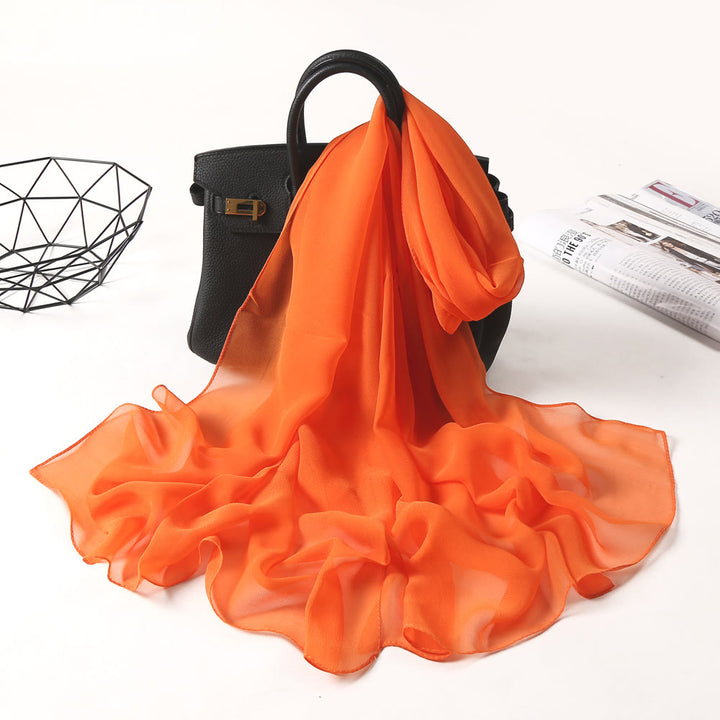Écharpe fine en mousseline de soie de couleur unie pour l'été - #10 Corail - image 16