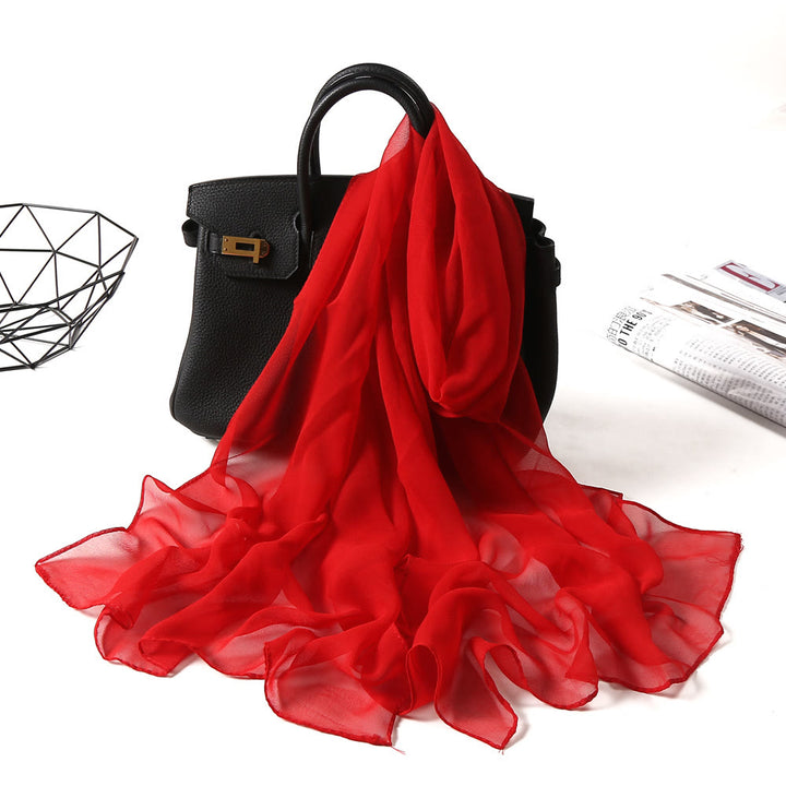Écharpe fine en mousseline de soie de couleur unie pour l'été - #7 Cramoisi - image 11