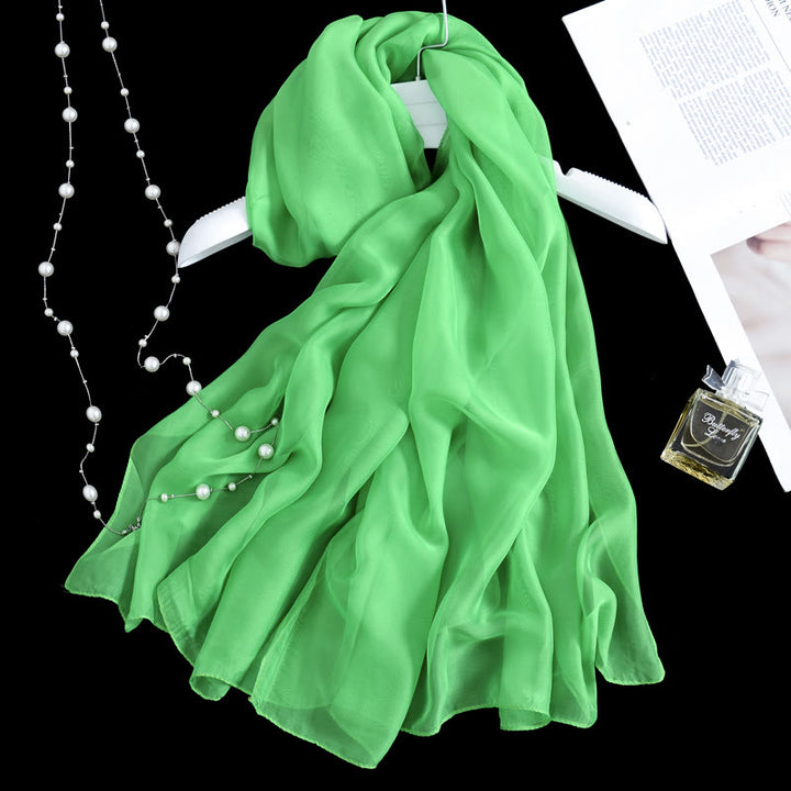 Écharpe fine en mousseline de soie de couleur unie pour l'été - #20 Vert pâle - image 30