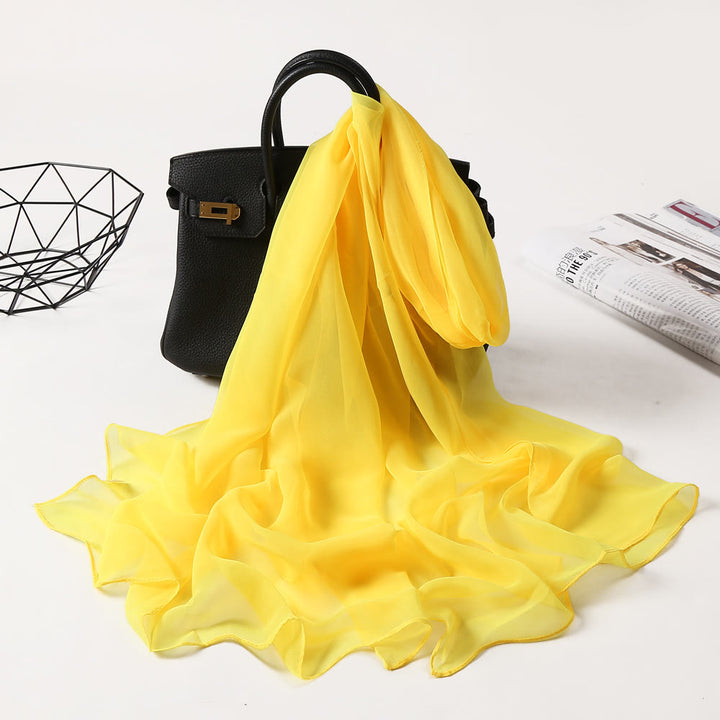 Écharpe fine en mousseline de soie de couleur unie pour l'été - #3 Jaune - image 5