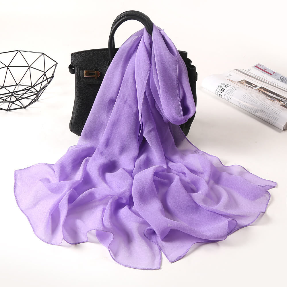 Écharpe fine en mousseline de soie de couleur unie pour l'été - #11 Prune - image 17
