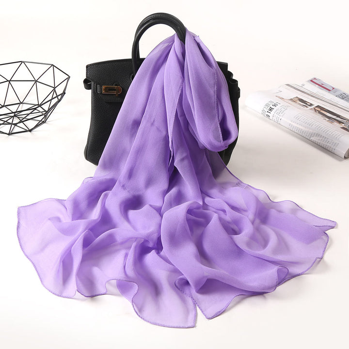 Écharpe fine en mousseline de soie de couleur unie pour l'été - #11 Prune - image 17