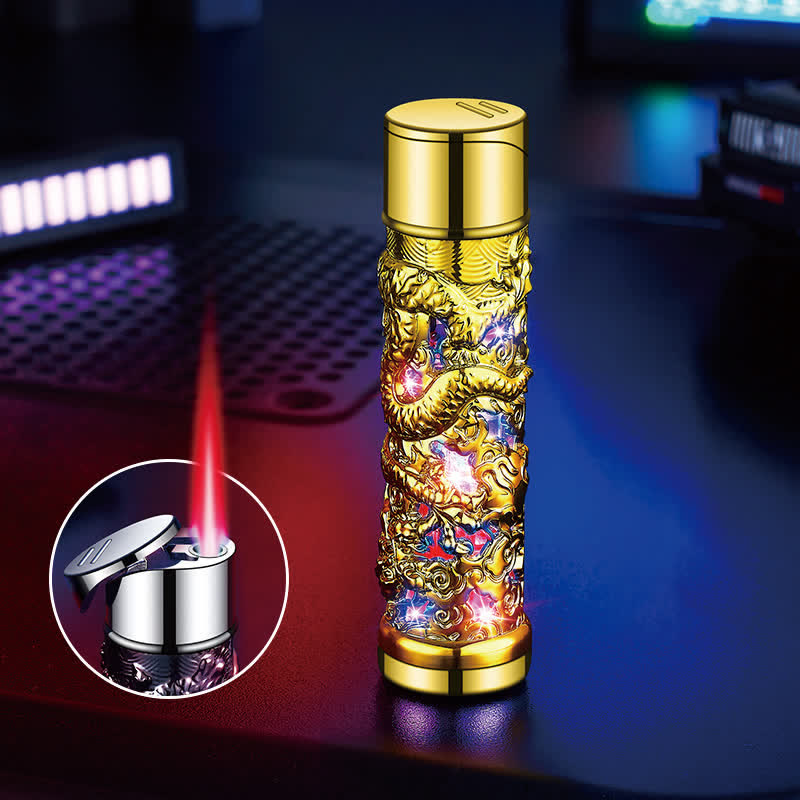 Briquet au butane rechargeable cylindrique à LED Dragon Creative