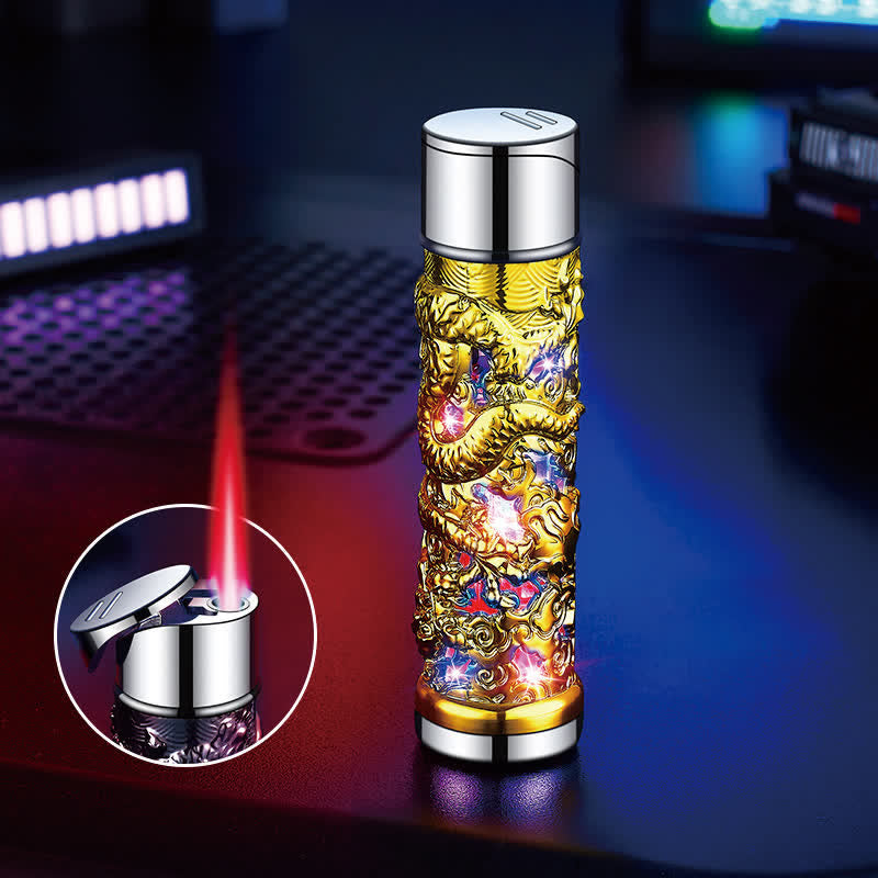 Briquet au butane rechargeable cylindrique à LED Dragon Creative