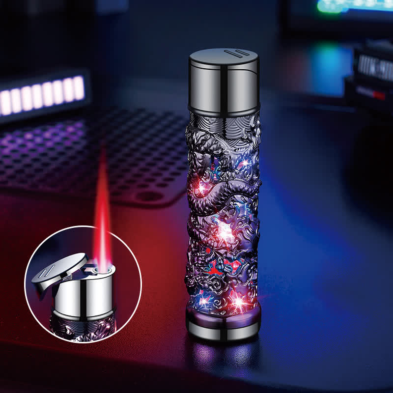 Briquet au butane rechargeable cylindrique à LED Dragon Creative