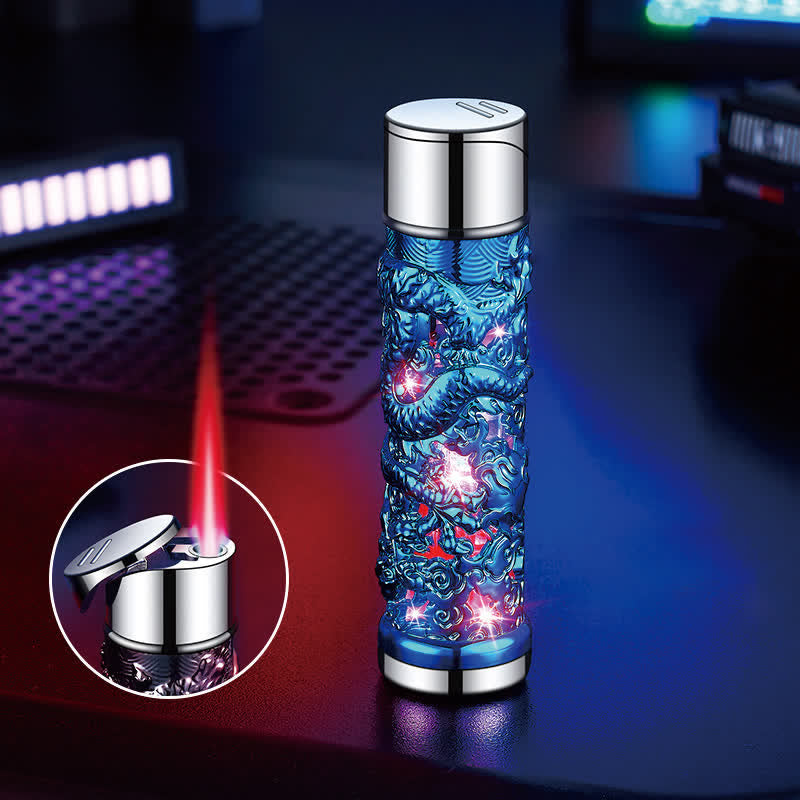 Briquet au butane rechargeable cylindrique à LED Dragon Creative