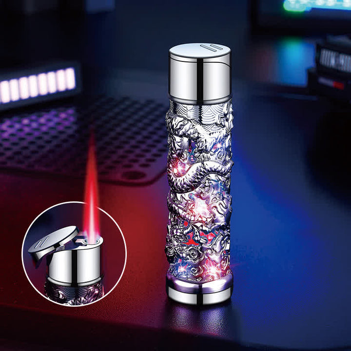 Briquet au butane rechargeable cylindrique à LED Dragon Creative
