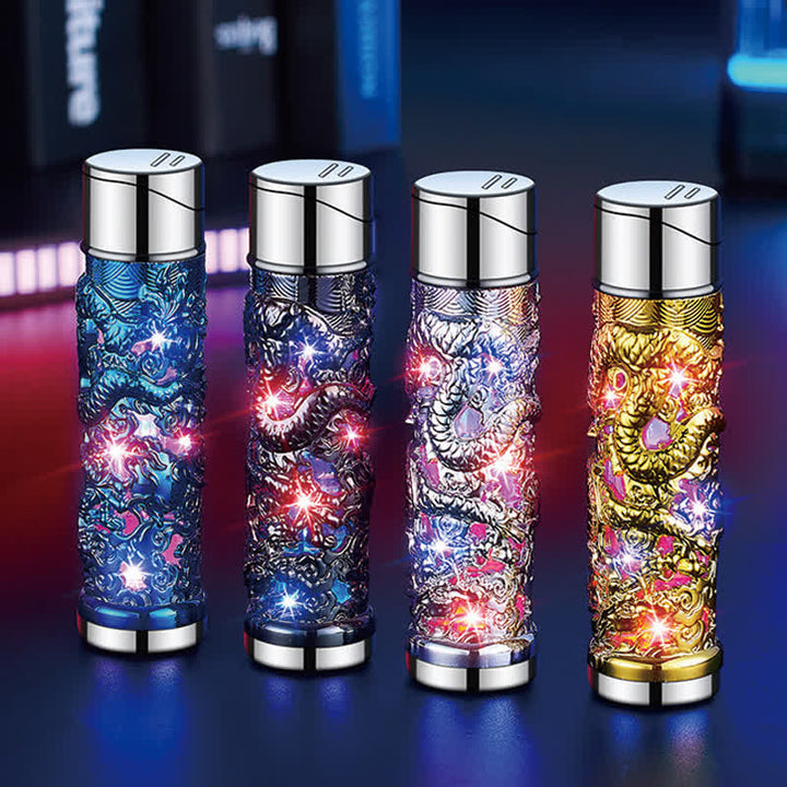 Briquet au butane rechargeable cylindrique à LED Dragon Creative