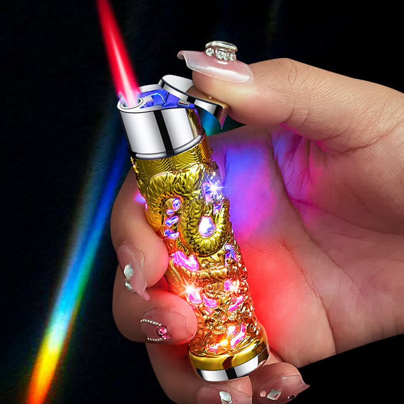 Briquet au butane rechargeable cylindrique à LED Dragon Creative