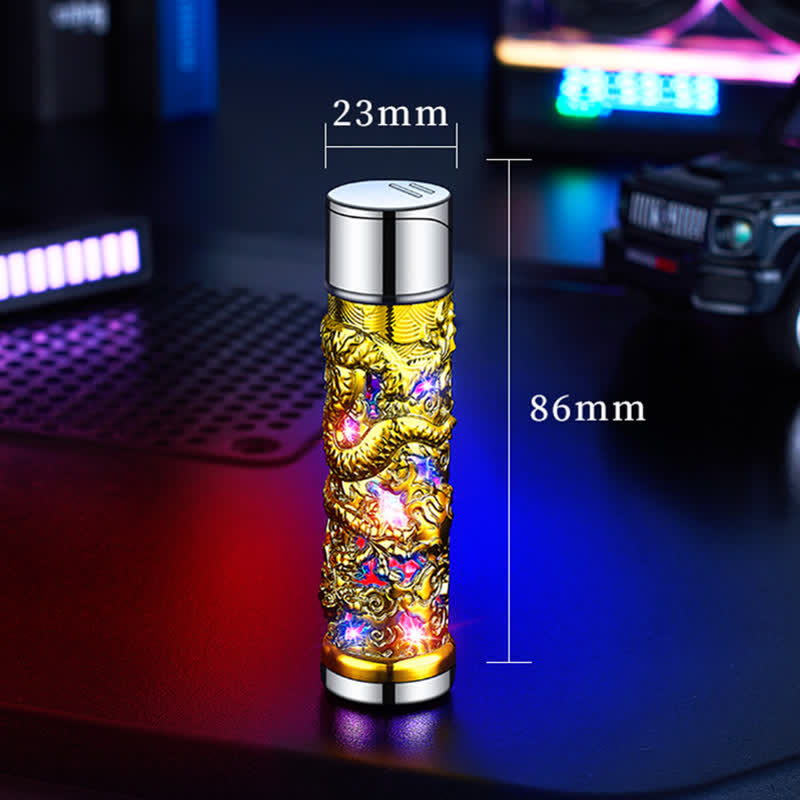 Briquet au butane rechargeable cylindrique à LED Dragon Creative