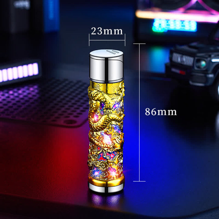 Briquet au butane rechargeable cylindrique à LED Dragon Creative