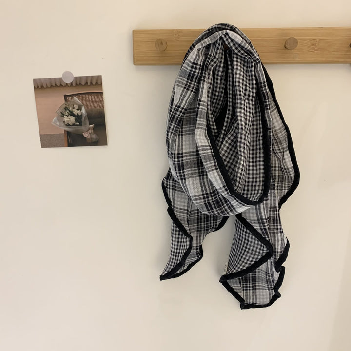 Écharpe fine à carreaux en coton et lin doux de printemps