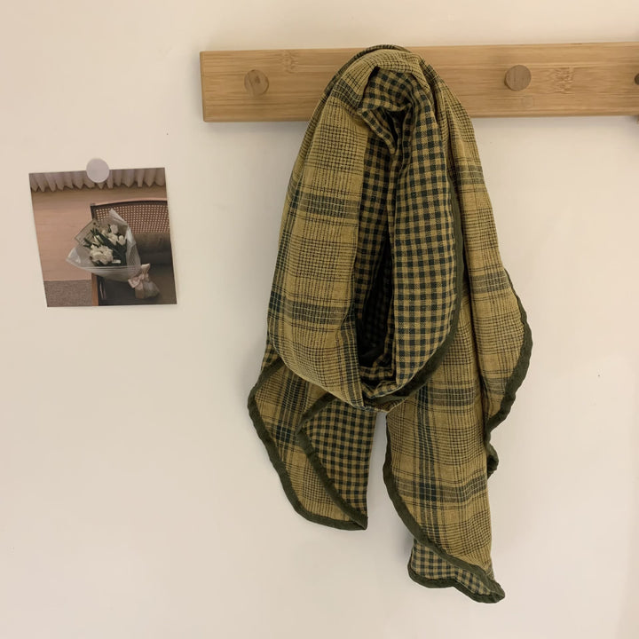 Écharpe fine à carreaux en coton et lin doux de printemps