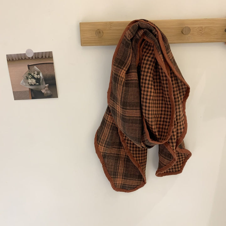 Écharpe fine à carreaux en coton et lin doux de printemps