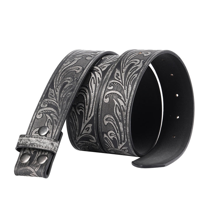 Ceinture en cuir à motif floral noir pour homme