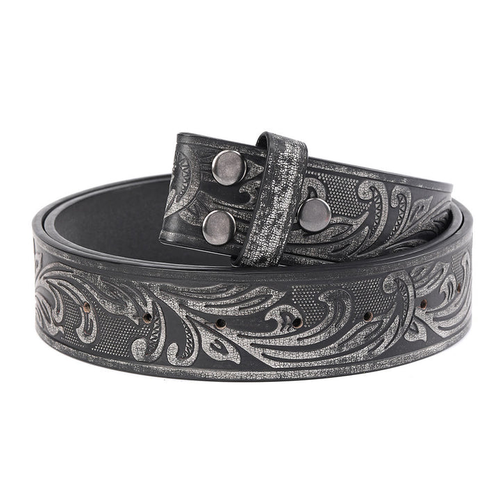 Ceinture en cuir à motif floral noir pour homme