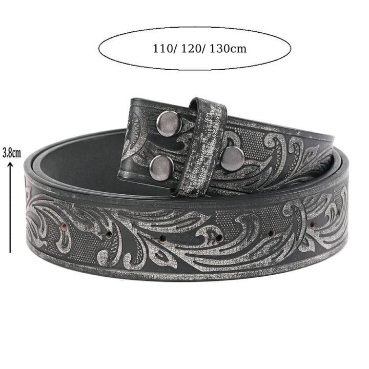 Ceinture en cuir à motif floral noir pour homme