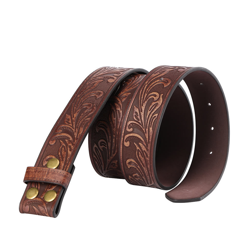 Ceinture en cuir marron à motif floral pour homme