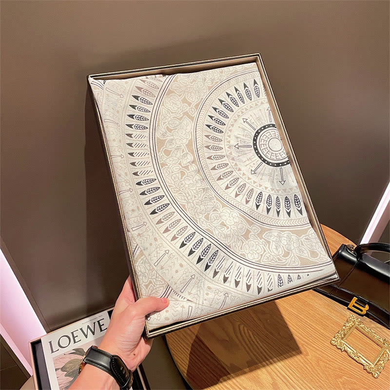 Écharpe fine en coton et lin à imprimé artistique ethnique blanc