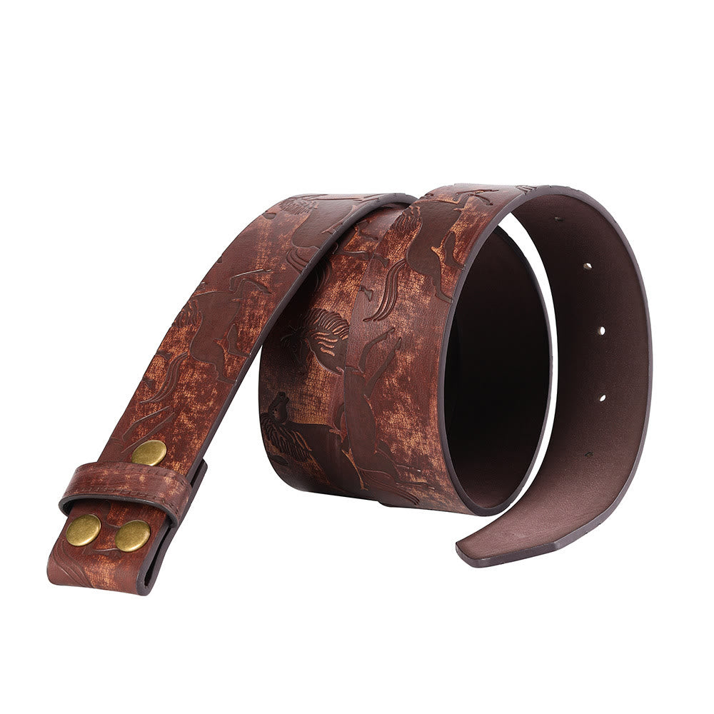 Ceinture en cuir marron à motif cheval pour homme