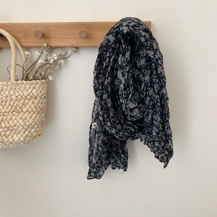 Écharpe fine plissée vintage en coton et lin imprimé